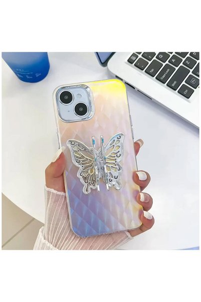 Zebana Apple iPhone 15 Plus Compatible Case Zebana Stand Butterfly Silicone C...