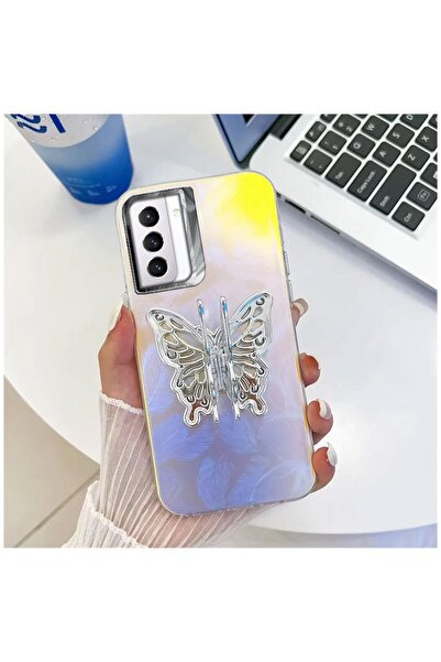 Zebana Samsung Galaxy S21 FE 5G Uyumlu Kılıf Zebana Standlı Kelebek Silikon K...