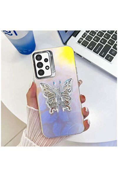 Zebana Samsung Galaxy A32 Uyumlu Kılıf Zebana Standlı Kelebek Silikon Kılıf D...
