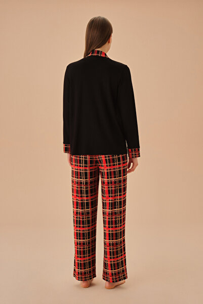 SUWEN Set de pijamale cu guler cămașă Chain