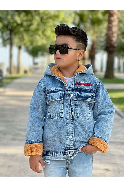 DUDOR KİDS Boy's Hooded Wellsoft Garfield Thick Denim Coat