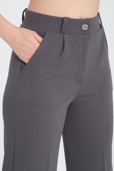ZERTEX Women's Anthracite Double Pocket Lycra Belt Elastic Detailed Zippered High Waist Pencil Crepe Style Trousers.