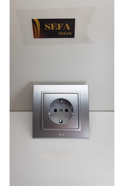 ELBİ Metalic gray grounded socket framed elbi zena silverline series