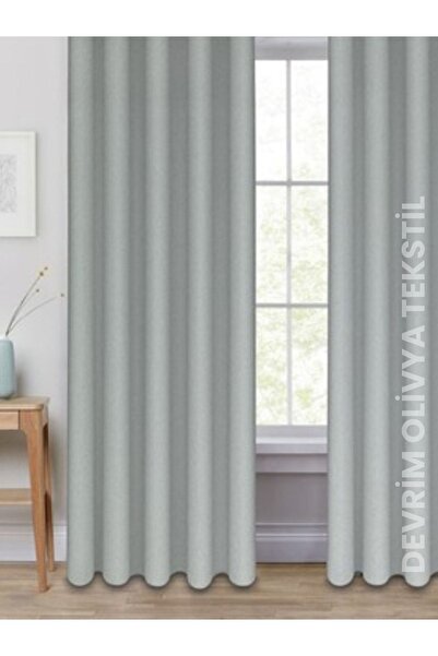 DEVRİM OLİVYA TEKSTİL 1.Class Luxury Planting Light Gray Light Proof Background Curtain - Extra Strength Blackout