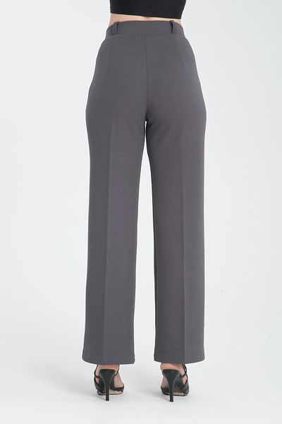 ZERTEX Women's Anthracite Double Pocket Lycra Belt Elastic Detailed Zippered High Waist Pencil Crepe Style Trousers.