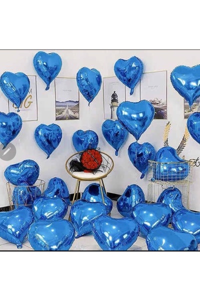 Baloncum Mavi Renk Kalp Folyo Balon 10 Adet 25 Cm