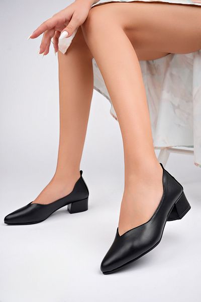 Deripabuc Black Genuine Leather Women's Heeled Shoes - Shn-1068