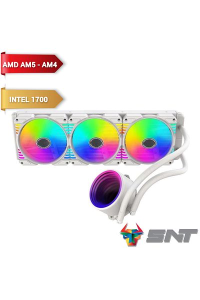 SNT Energy Snt SS360-3F-W أرجب 360 ملم. التبريد السائل الأبيض AM4 AM5 LGA 1200 1700 20XX