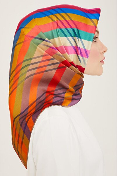 Armine Μωβ - Μπεζ Μοτίβο Ρίγες Μεταξωτό Φουλάρι Sura 9107 - 01