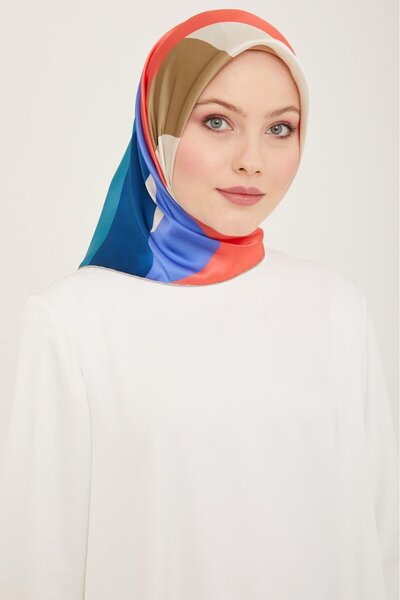 Armine Eșarfă de mătase Sura cu model de val albastru roz 9148 - 06