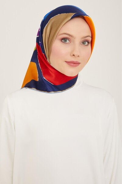 Armine Μπλε ναυτικό με γεωμετρικό σχέδιο Tivil μεταξωτό μαντήλι 9125 - 80