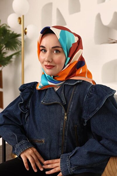 Silk Home Μεταξωτό μαντήλι με πορτοκαλί-πλακάκι μοτίβο λουλουδιών Tivil 11408-20