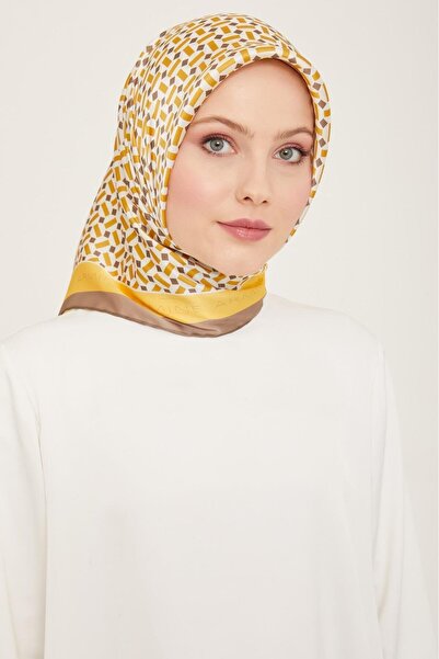 Armine Gri antracit - model geometric galben eșarfă de mătase Sura 9151 - 02