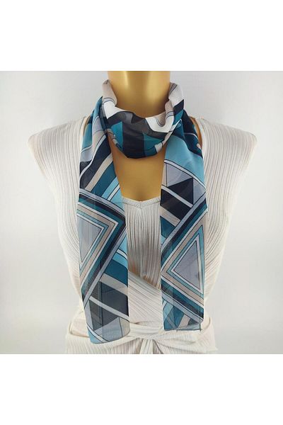 Tedz Collection PAREDORA Triangle Patterned Blue Cream Long Scarf