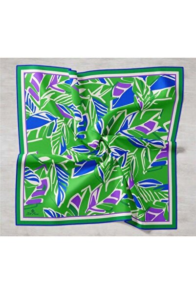 Silk Home μπλε κοβαλτίου Μεταξωτό μαντήλι με γεωμετρικό σχέδιο φύλλων 11407-47