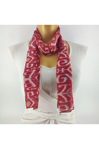 Tedz Collection PAREDORA Ethnic Patterned Red Cream Long Scarf