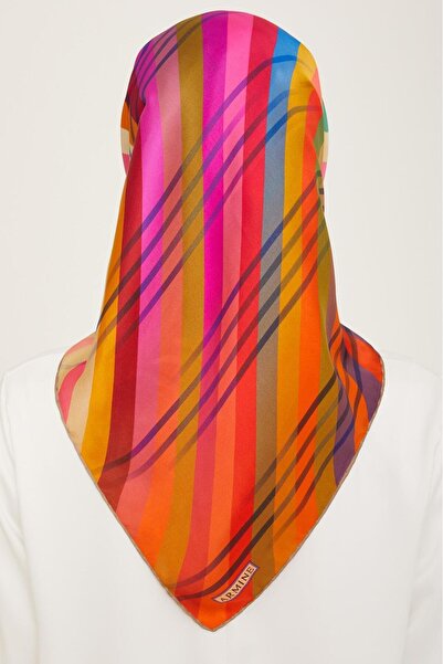 Armine Μωβ - Μπεζ Μοτίβο Ρίγες Μεταξωτό Φουλάρι Sura 9107 - 01