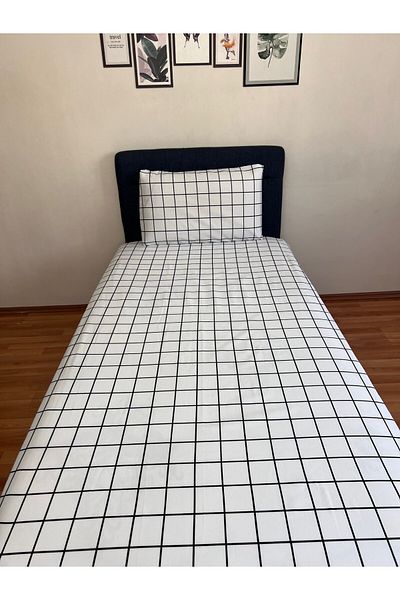 Touch Beige Colored Single and Double Plaid Elastic Sheet Set