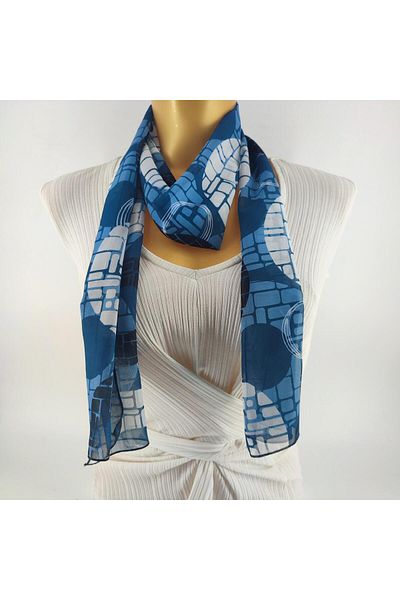 Tedz Collection PAREDORA Geometric Patterned Blue Navy Blue Long Scarf