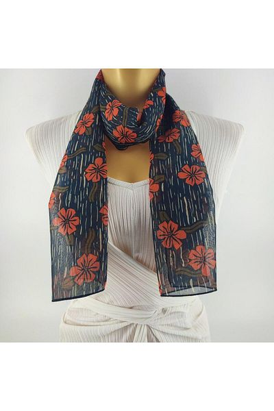Tedz Collection PAREDORA Pomegranate Flower Black Long Scarf