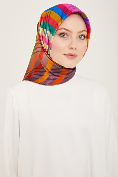 Armine Μωβ - Μπεζ Μοτίβο Ρίγες Μεταξωτό Φουλάρι Sura 9107 - 01