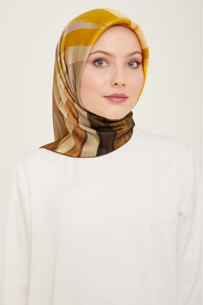 Armine Eșarfă de mătase Sura cu model de perie kaki 9131 - 52