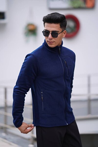 Est Estola Чоловіча зимова товста куртка на блискавці з 3 кишенями з бавовняної тканини Polar, темно-синя