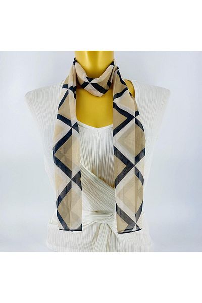 Tedz Collection PAREDORA Geometric Patterned Brown Cream Long Scarf