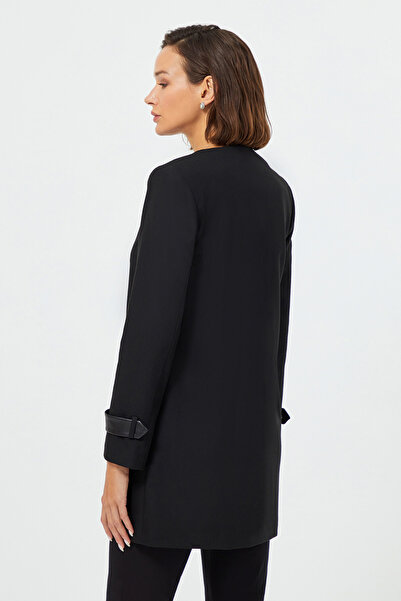 Naramaxx Deri Detaylı Cepli Uzun Ceket