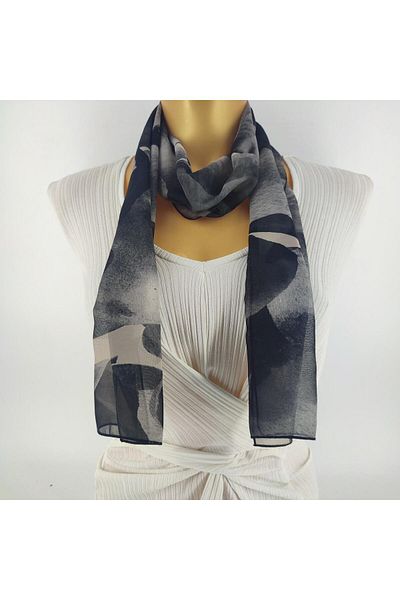 Tedz Collection وشاح طويل منقوش بالأحجار باللون الأسود الكريمي من PAREDORA