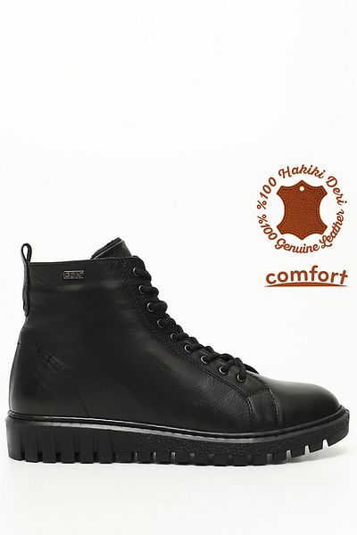 GÖNDERİ(R) Women/Girls Black Zippered Rubber Sole Genuine Leather Boots