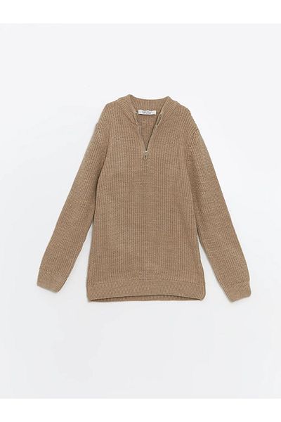 LC Waikiki Lcw Vision Beige Melange Stand Collar Boys' Knitwear Sweater