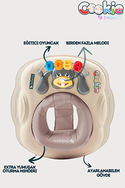 Bebeck Cookie Ayarlanabilen Müzikli Yumuşak Pedli Lüks Yürüteç