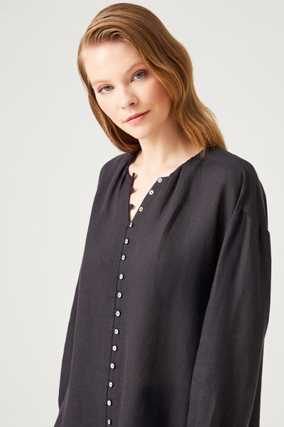 Naramaxx Bol Kesim Düğmeli Keten Bluz