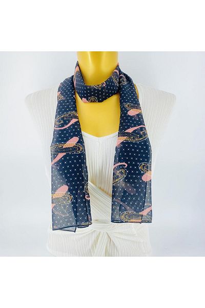 Tedz Collection PAREDORA Shawl Patterned Midnight Blue Long Scarf