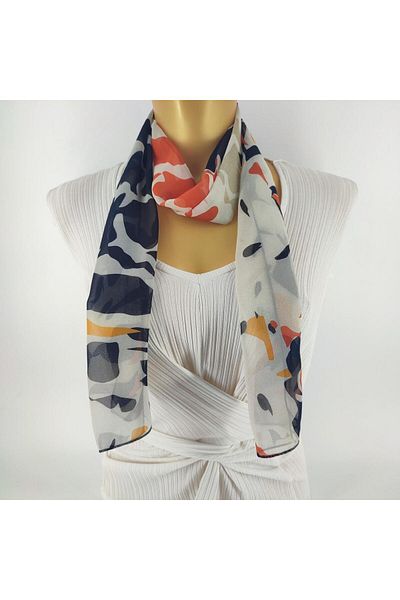Tedz Collection باريدورا قطعة منقوشة كريم أسود وشاح طويل