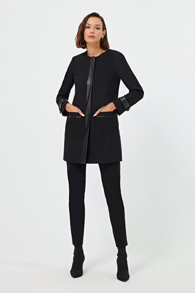 Naramaxx Deri Detaylı Cepli Uzun Ceket