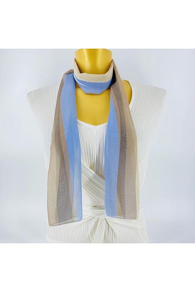 Tedz Collection PAREDORA Vertical Striped Blue Cream Long Scarf