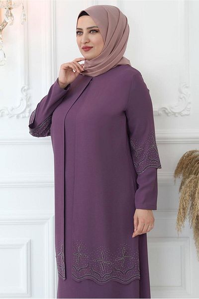 TRENDTESETTÜR ROCHIE DE SEARA PENTRU FEMEI ROCHIE DE SEARA PURPLE (VIOLET) brodata cu piatra T 1621