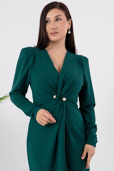 PULLIMM Rochie creponată cu guler dublu cu mărgele GRS3588