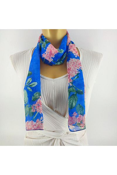 Tedz Collection PAREDORA Bud Patterned Blue Pink Long Scarf