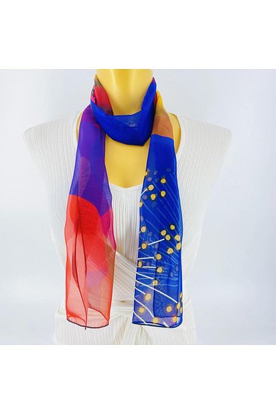 Tedz Collection PAREDORA Bud Patterned Blue Red Long Scarf