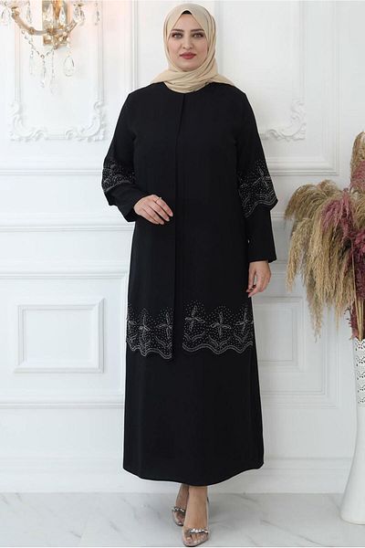 TRENDTESETTÜR Γυναικείο βραδινό φόρεμα με κεντημένη μαύρη πέτρα T 1621