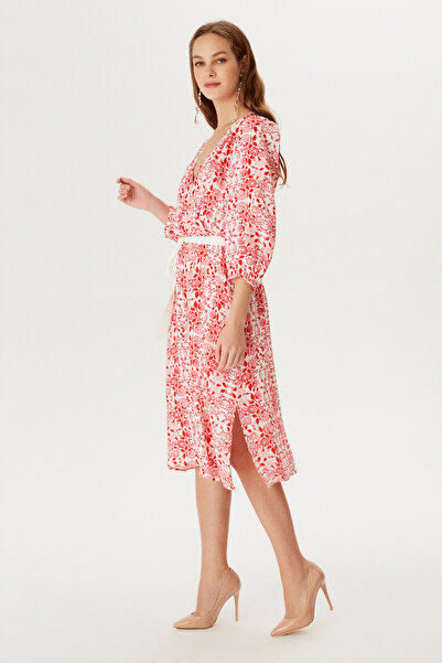 Naramaxx Beli Kuşaklı Kruvaze Desenli Elbise