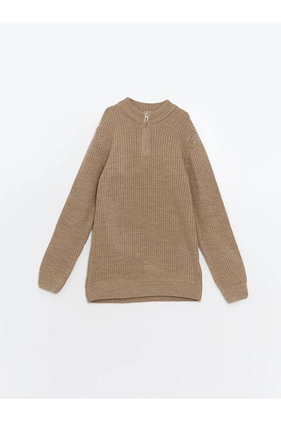 LC Waikiki Lcw Vision Beige Melange Stand Collar Boys' Knitwear Sweater