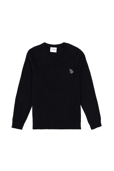 U.S. Polo Assn. Черен базов пуловер с V-образно деколте за момче 50294200 -Vr046