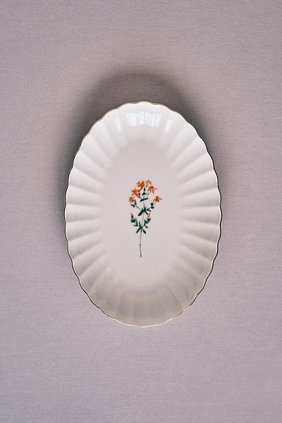 Kütahya Porselen Kutahya Porselen Tiny Miny Set of 2 Oval Plates, 24 cm – White with Gold Rim and Floral Design