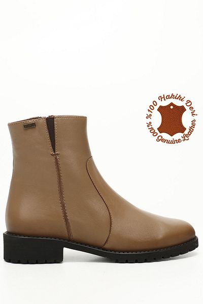 GÖNDERİ(R) Women's Mink Antique Zippered Rubber Sole Genuine Leather Boots