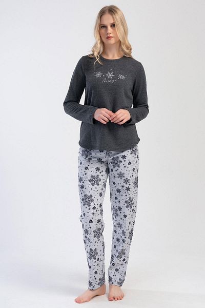 VİENETTA Costum de pijama antracit cu mânecă lungă cu 2 fire pentru femei C9T0N0O304