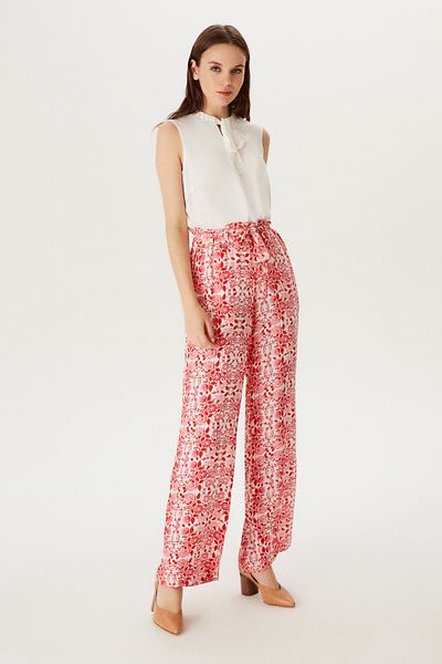 Naramaxx Belted Wide Leg Patterned Trousers